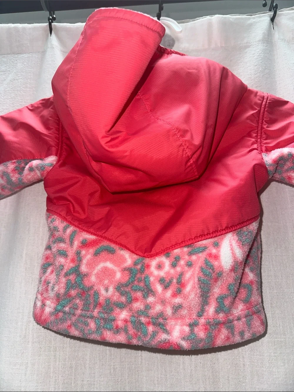 Columbia Pink Hooded Puffer Jacket with Patterned Panels